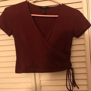 Mock wrap crop top drawstring side